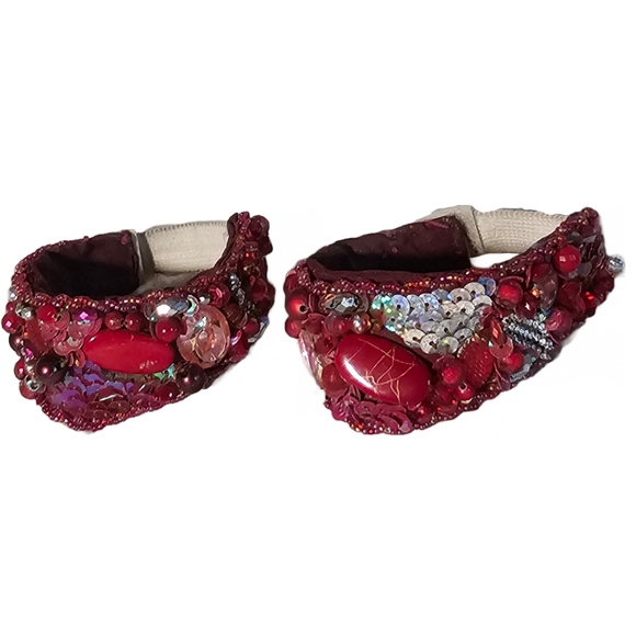 Bra belt belly dance red silver beaded set handmade egyptian - Picture 8 of 11